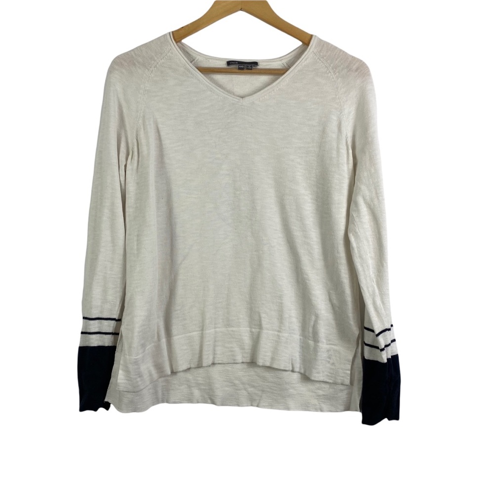 Vince Sweater Crew Neck White Black stripe on sleeves size XXS oversize